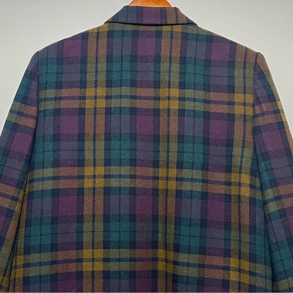 Vtg Requirements Wool Blend Blazer Womens Sz 16 Purple Green Tartan Plaid Jacket - Picture 10 of 16